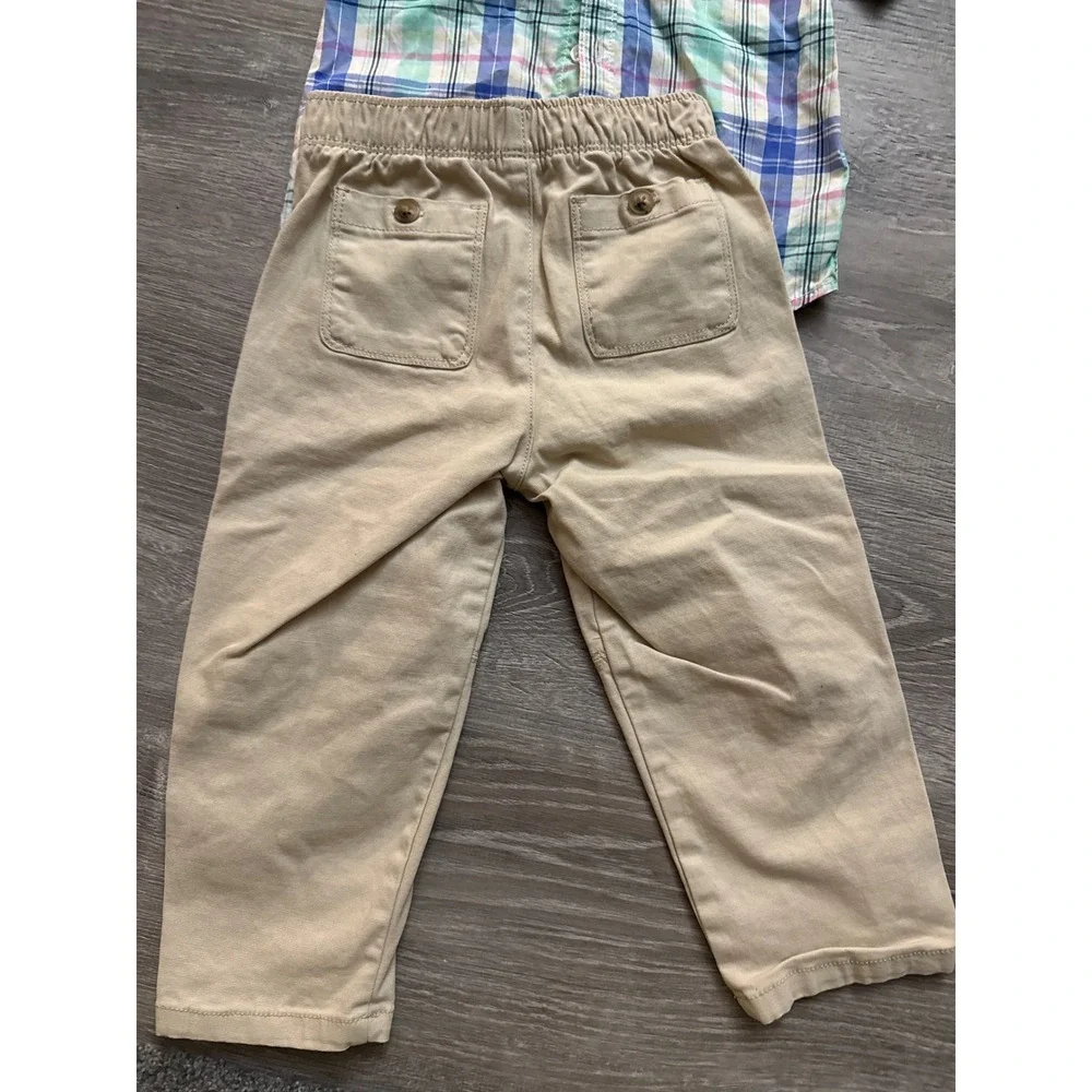 Carter's Old Navy Kids Plaid‎ Button Down Shirt Khaki Pants Set Toddler 3T boy